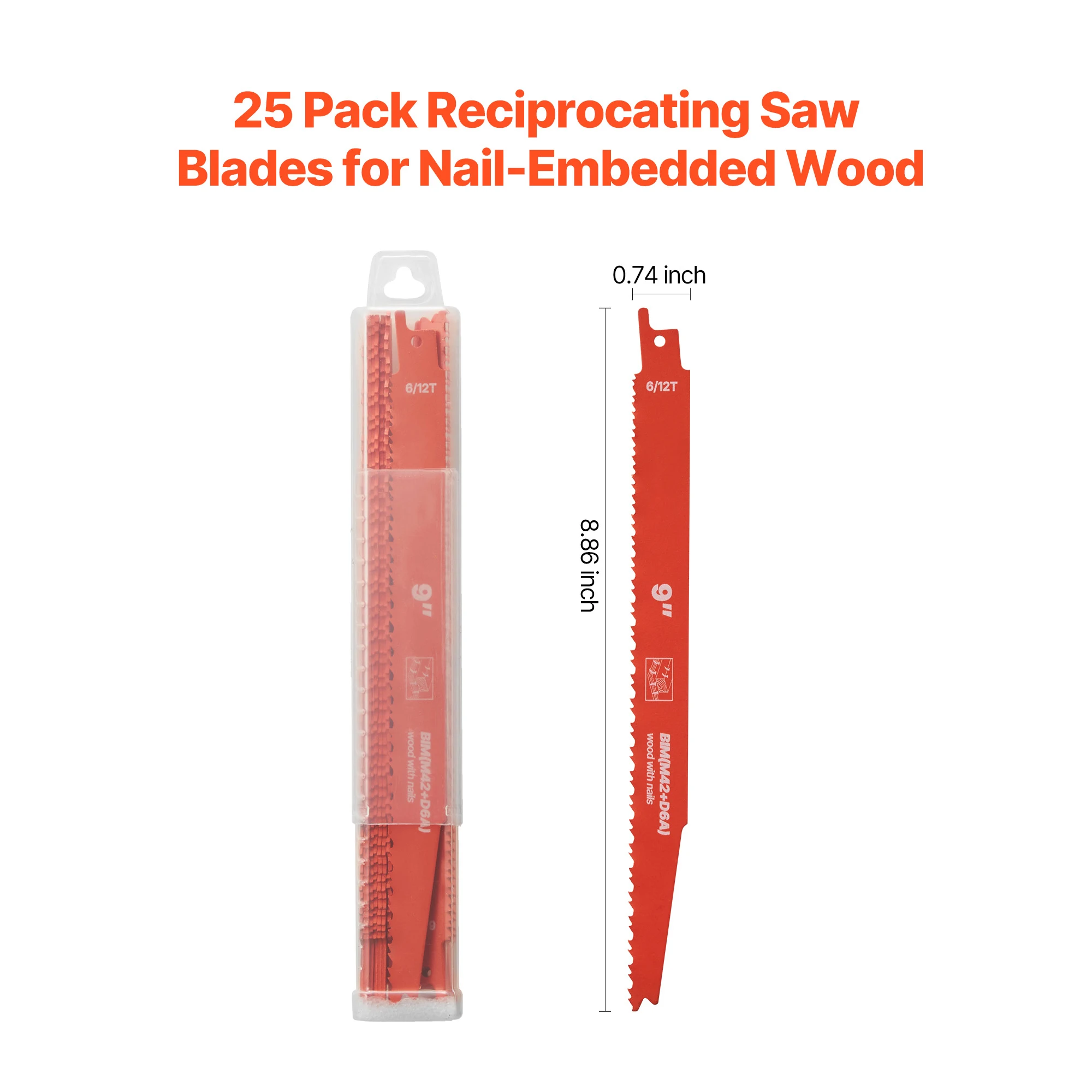 SucceBuy Reciprocating Saw Blades 25 Pack 6/12 TPI Bi-Metal with Universal Shank Sharp Teeth Fit Fast and Smooth Cuts for Wood
