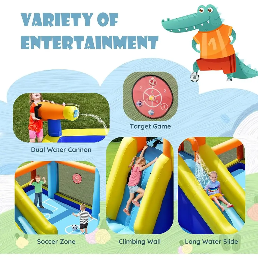 Iatable Water Slide, Giant Soccer Water Park Bounce House w/Goals for Outdoor, Splash Pool, Climbing, Blow Up Water Sl