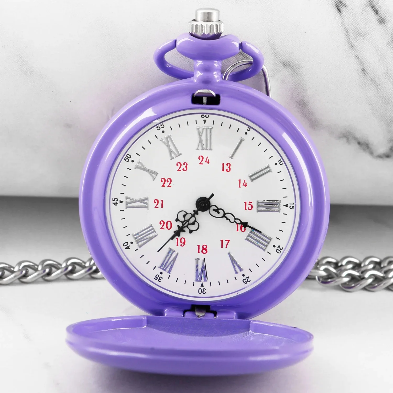Purple Digital Display Clock Men's and Women's Quartz Pocket Watch Retro Fashion Necklace Jewelry Student Gifts