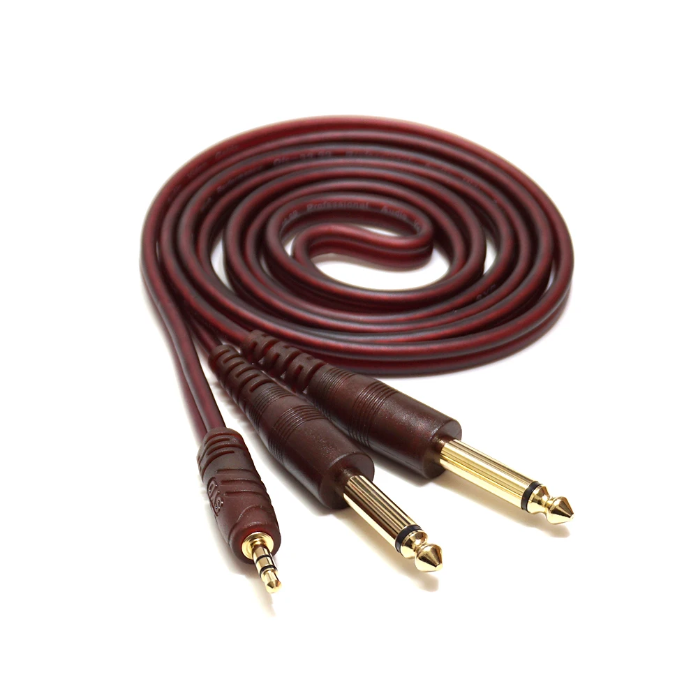 3.5mm 3 Poles TRS Stereo Male to 2x 6.35mm TS Mono Male Jack 24k Gold Plated Connector Oxygen Free Copper Audio Cable