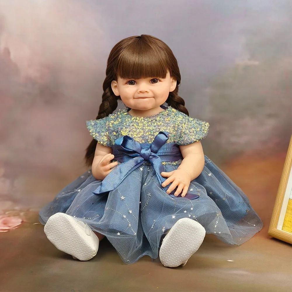 1pcs 22 Inch Simulation Dolls Princess Dress Reborn Doll Soft Vinyl Washable DIY Hairstyles For Children's Christmas Gifts