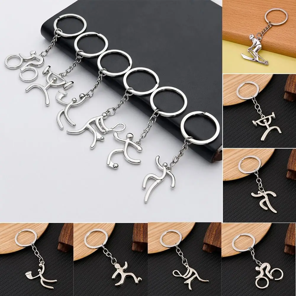 Mini Bicycle Metal Sports Logo Keychain Weightlifting Running Key Ring Ornaments Tennis Basketball Alloy Pendant Decoration