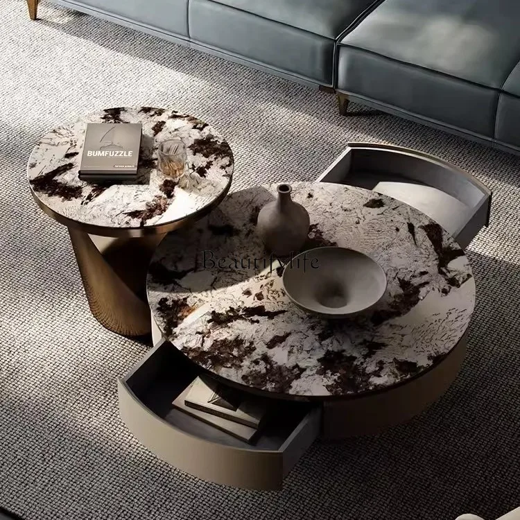 

*Natural marble coffee table light luxury round Italian minimalist luxury stone coffee table