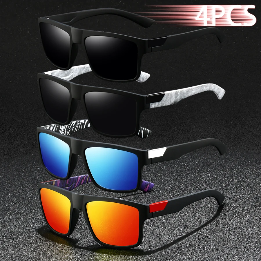 4PCS Fashion Classic Square UV400 Sunglasses Men Women Driving Fishing Colorful Trendy Lightweight Outdoor Goggles