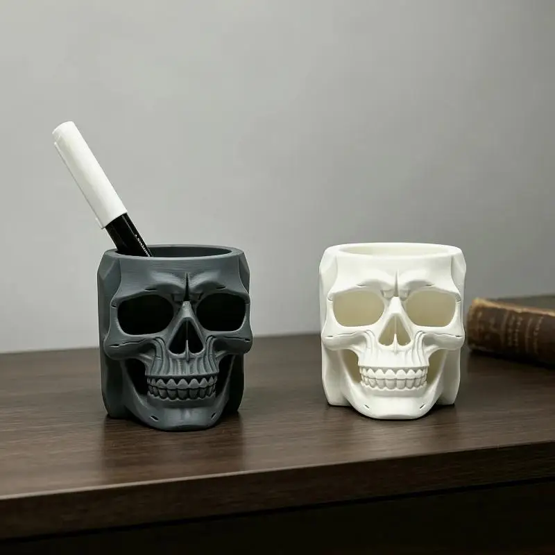 New Model Skull Shaped Pen Pencil Holder Home Office Desk Makeup Supplies Office Organizer Accessory Prop
