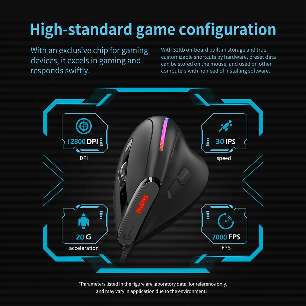 

ZELOTES Wired Vertical Mouse 9 Buttons T-50 RGB Ergonomic Gaming Mouse 12800 DPI Adjustable for PC Computer Accessories