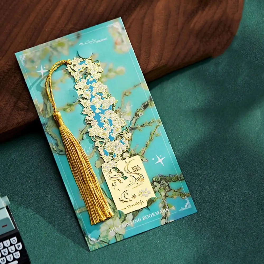 with Tassel Hollow Flower Metal Bookmark Sunflower White Rose Metal Hollow Bookmark Water Lilies Exquisite Reading Stationery