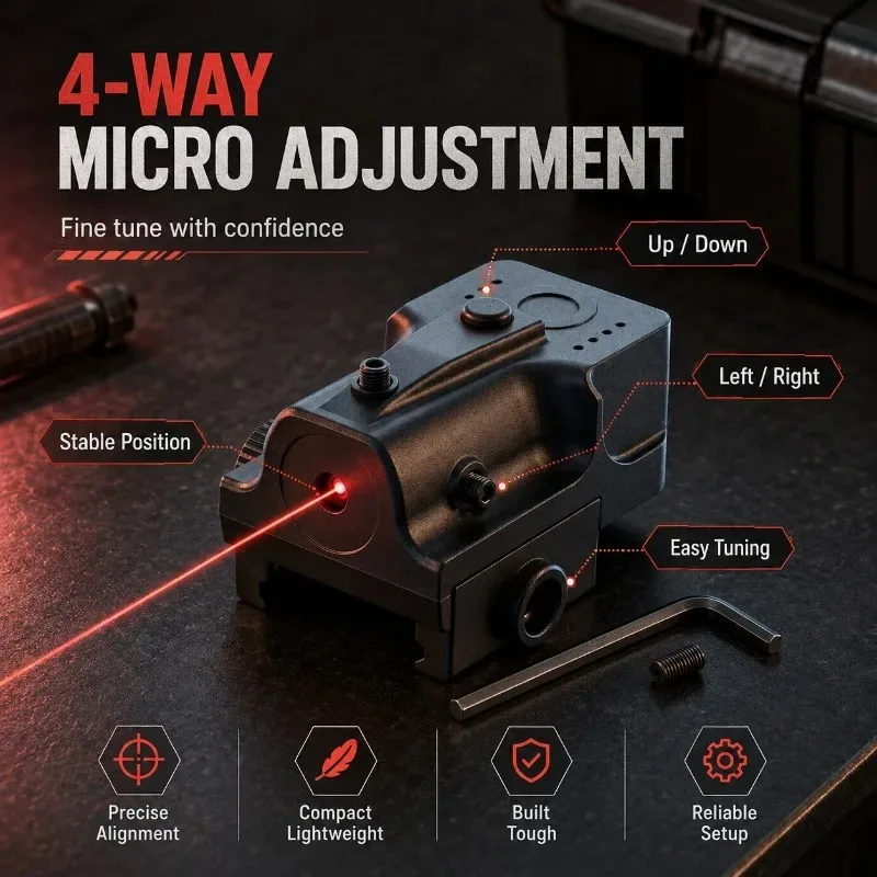 Durable Low‑Profile Rail‑Mount Decor Module, Four‑Way Tunable Red‑dot Accessory for Hobby Collection Display