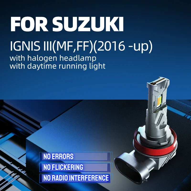 2pcs Car LED Front Fog Lights Bulbs Dual Colors Switchback White Yellow For Suzuki IGNIS 3 2016 2017 2018 2019 2020 2021 2022