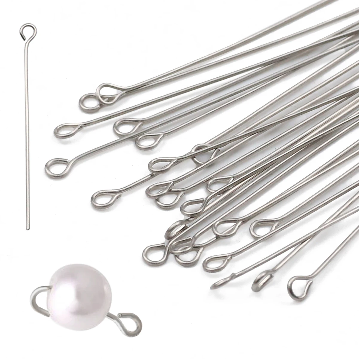 100PCS 20-70mm Bendable Stainless Steel Eye Pins For Women Bracelet Necklace Earrings Jewelry DIY Accessories Handmade Crafts