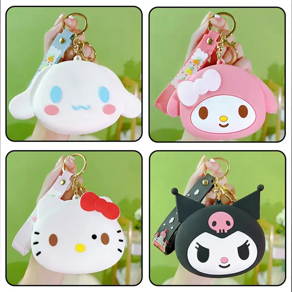 

Kuromi Melody Keychain Cinnamoroll Wallet Coin Purse Earphone Organizer Data Cable Storage Bag Key Ring Girls Birthday Gifts