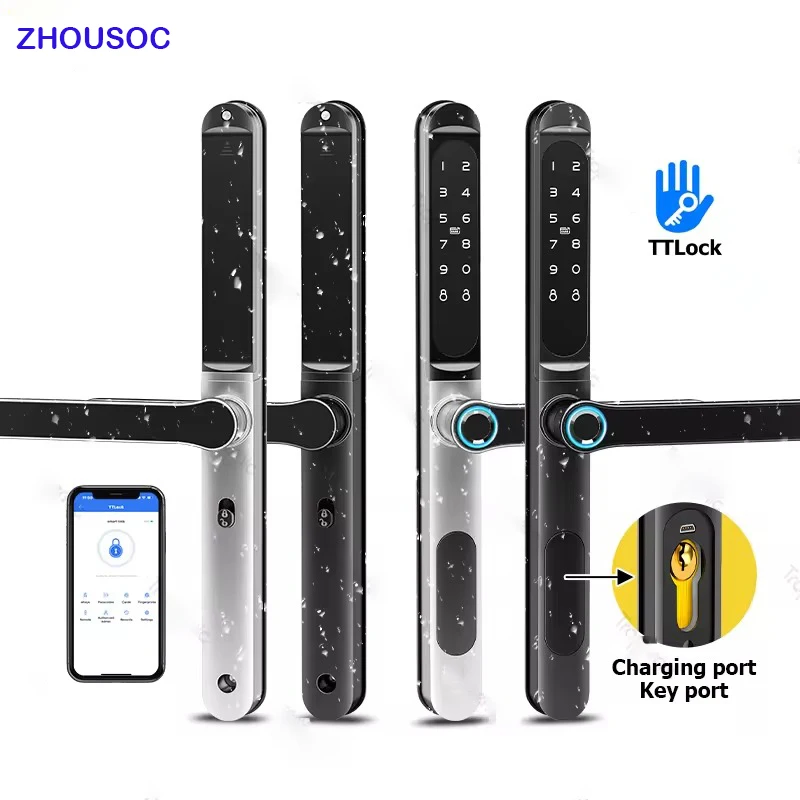 

Wodoodporna brama zewnętrzna TTlock Blokada z użyciem linii papilarnych Bluetooth APP Kod karty RFID Elektroniczny inteligentny zamek do drzwi Szklany aluminiowy przesuwny