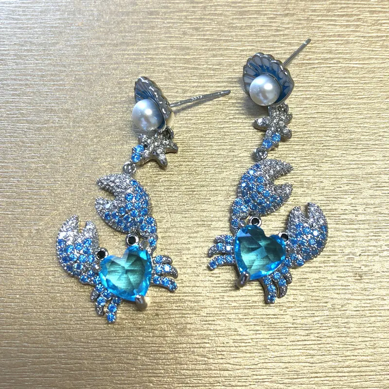 

Bilincolor Trendy Cute Blue Crab Earring for Women