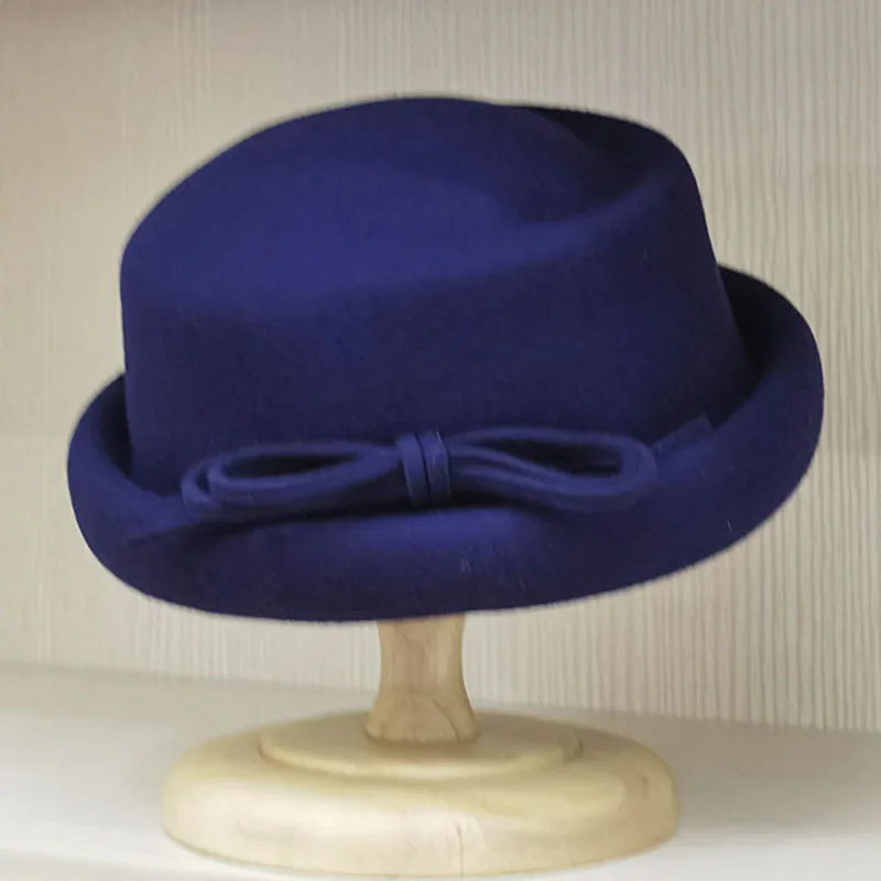 Ladies Winter Hats Formal Women Hat Fedora Pork Pie Felt Hats Wool Hats with Bow Accent Trilby Church Wedding Hats Bucket Hat