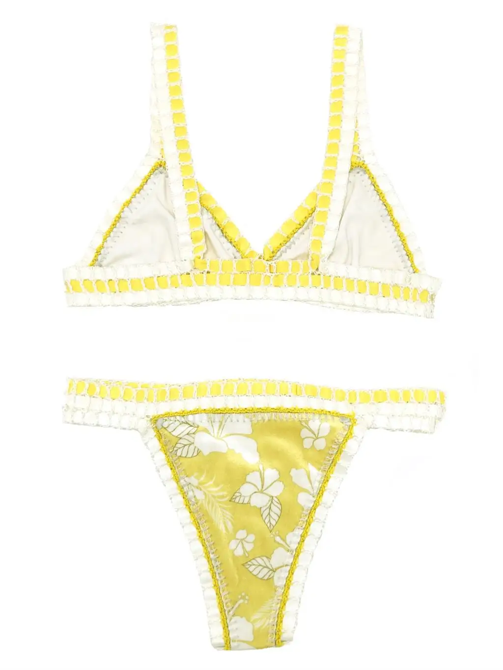 Imagem -02 - Mulher de Veludo Amarelo Biquíni Sexy Crochê Maiô String Micro Biquinis Conjunto Triângulo Maiô Floral Luxo para Kinii