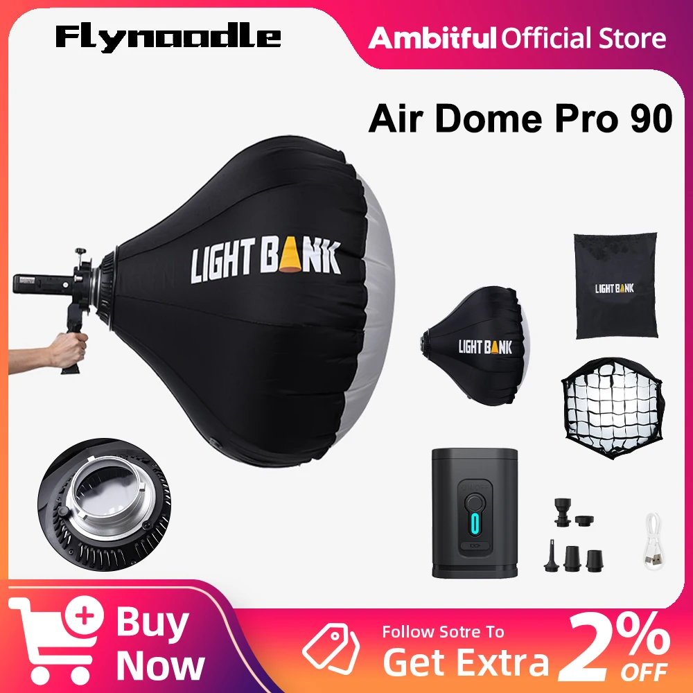 Flynoodle Air Dome Pro 90 Inflatable Soft Light Lantern Softbox For Bowens Mount Video Light Flash Lamp Below 500W LED Light