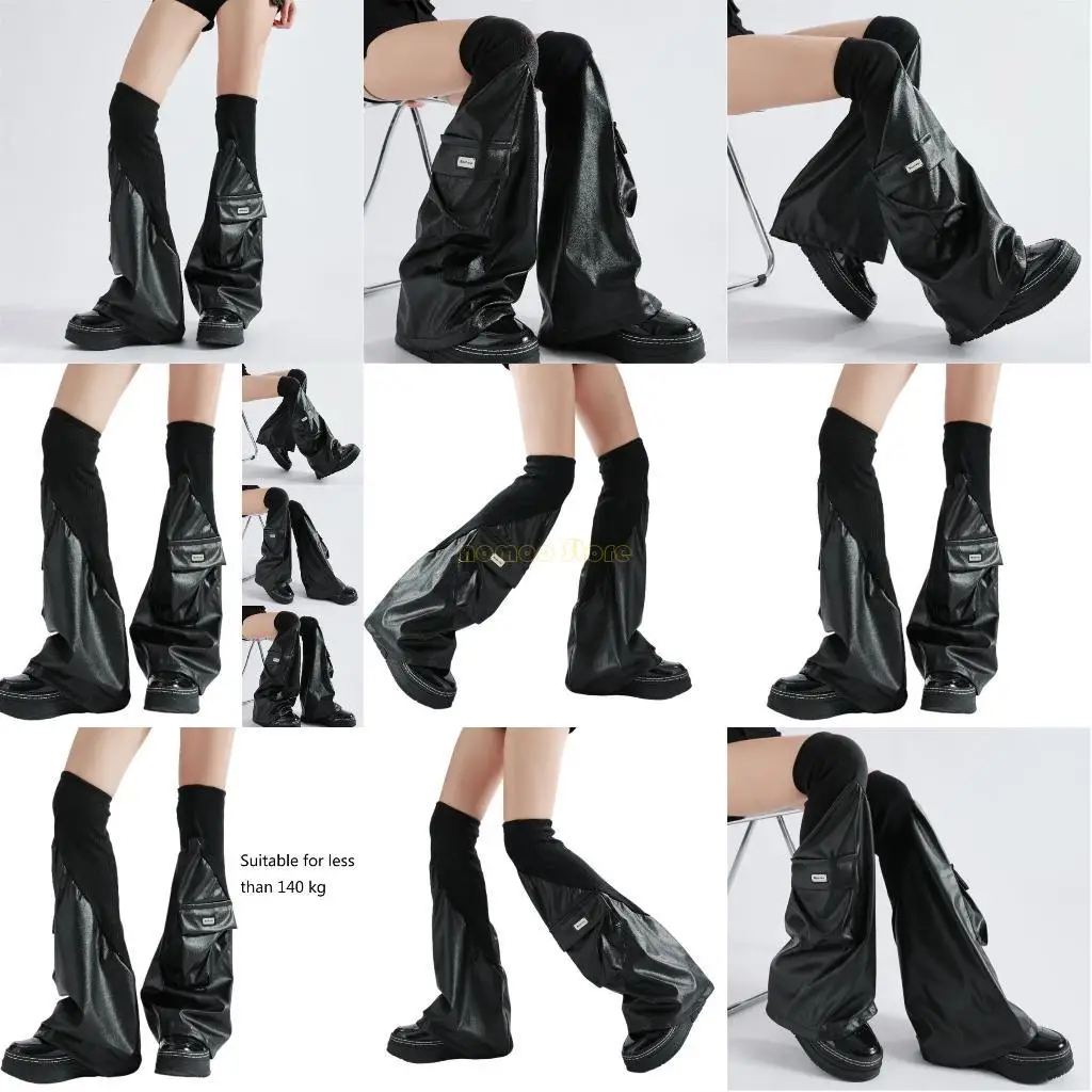 

31BF Women's Punk Leather Long Socks Leg Warmers Harajuku Thigh High Socks Gift