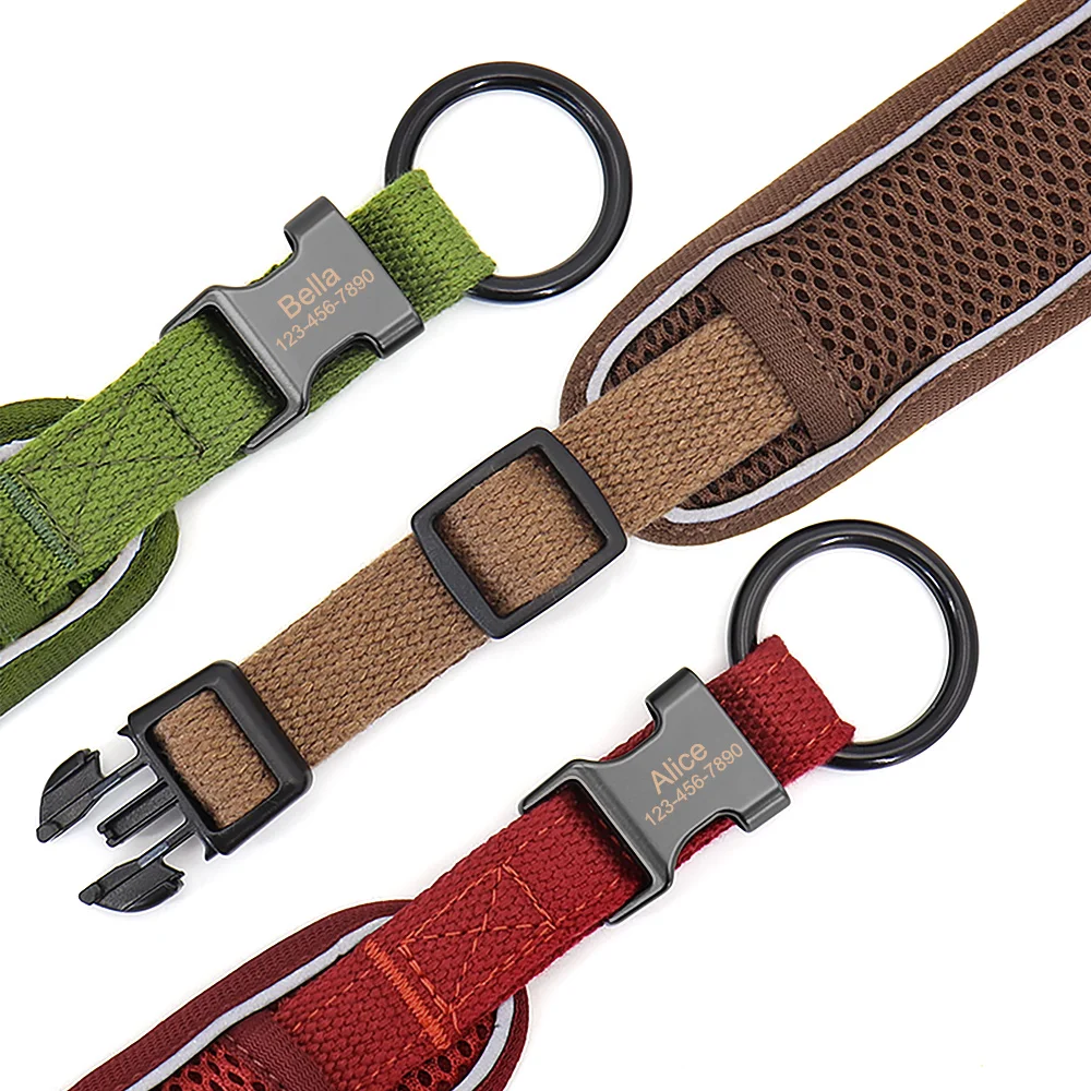 Personalisiertes Hundehalsband aus Mesh, atmungsaktiv, reflektierende Haustier-Halskette, langlebig, für kleine, mittelgroße und große Hunde, kostenlose Gravur – Detail 13