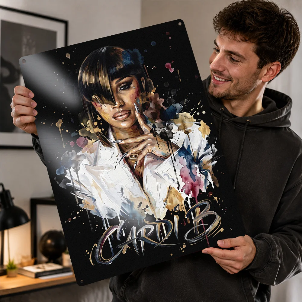 Cardi B Expressive Portrait Aluminum Poster Personalized Metal Sign Album Era Tribute Wall Art For Creative Studio And Bedroom