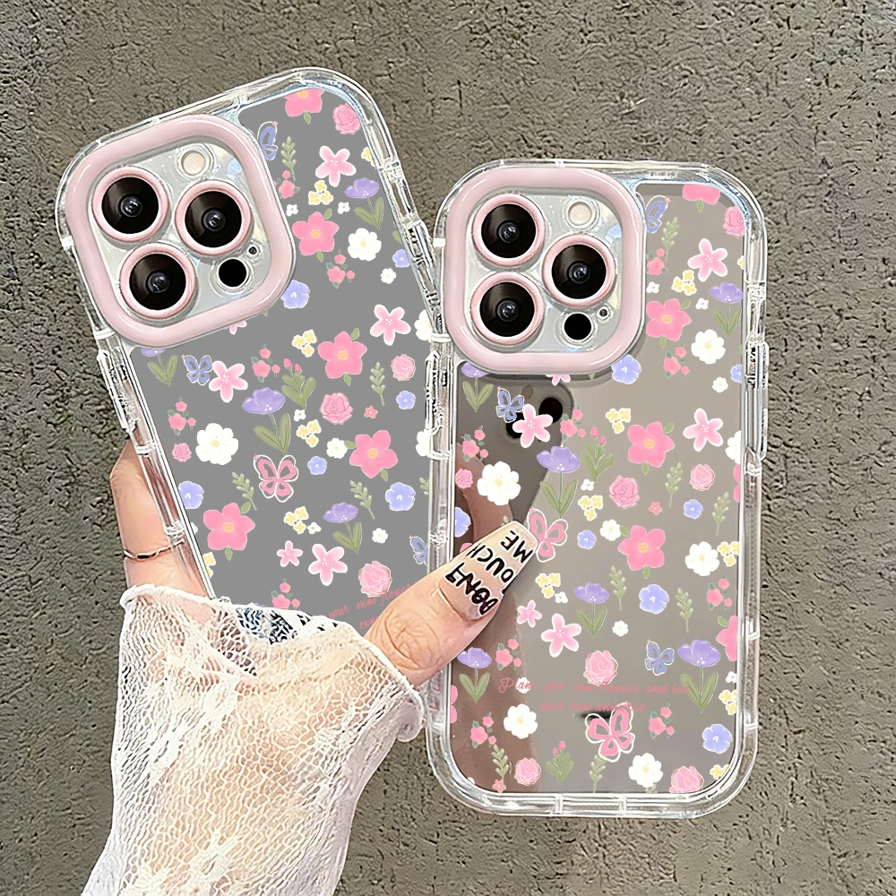 Niedliche Wildblumen- und Unkraut-Motiv Air Cushion Spiegel Handyhülle für iPhone 17 15 14 16 Pro Max 13 12 11 Pro XR XS 7 8 Plus 17Air Girl Cover – Detail 15