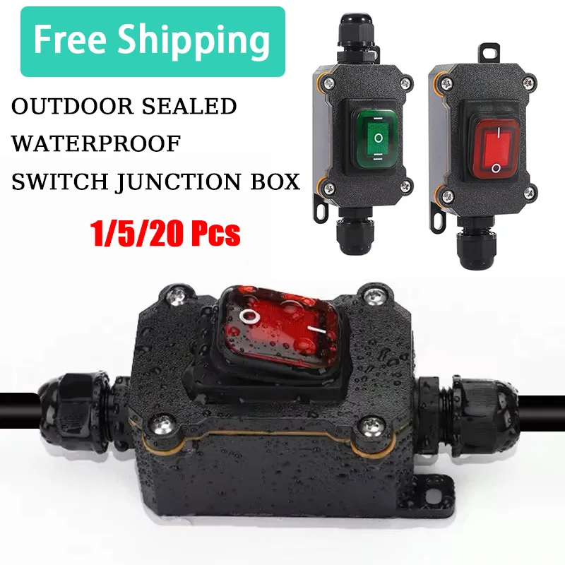 12V/24V/220V Waterproof Marine Rocker Switch With LED Outdoor Junction Box Inline Power Cord Power Switch IP65,Screw Wiring