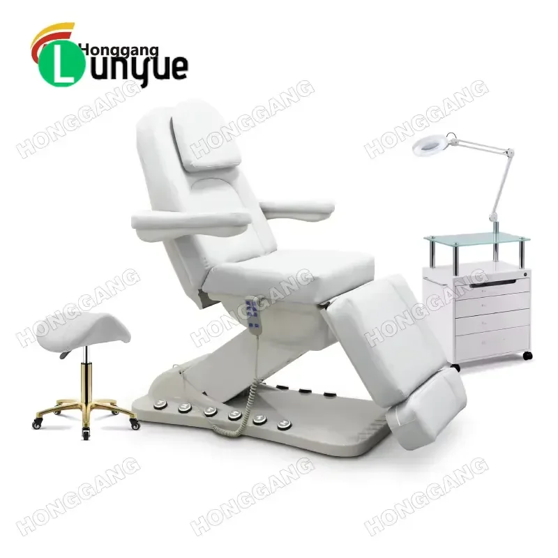 Electric Beauty Bed 3 Motor Massage Table with Light for Spa Facial Treatment Adjustable Furniture Professional