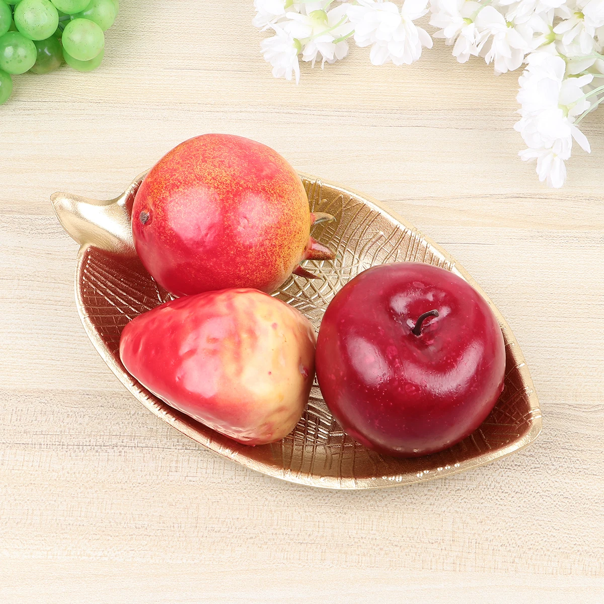 

1pc Golden Fruit Tray Wooden Leaf Design Snack Dish Home Decor For Tea Coffee Fruits Dried Snacks Serving Storage Size S