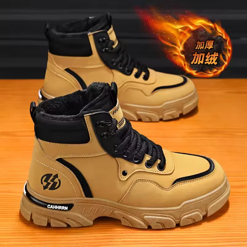 Fur Warm Mens Boots Snow Winter Leather Casual Shoes Ankle Cowboy Combat Motorcycle Chelsea Outdoor Hiking Designer Luxury