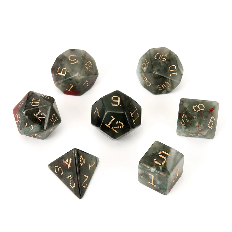 Natural African Bloodstone Polyhedral DND Stone Dice Ornaments Jewelry Multiple Types Fonts To Choose From Accept Custom