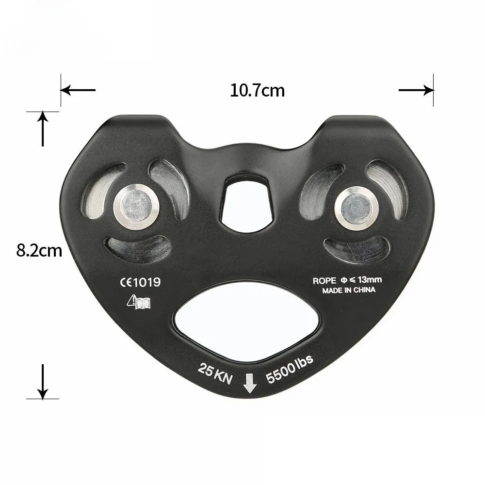 25KN Aluminum Alloy Twin Wheels Pulley, Outdoor Rock Climbing Pulley for 8-13mm Ropes, Double Sheave Pulley