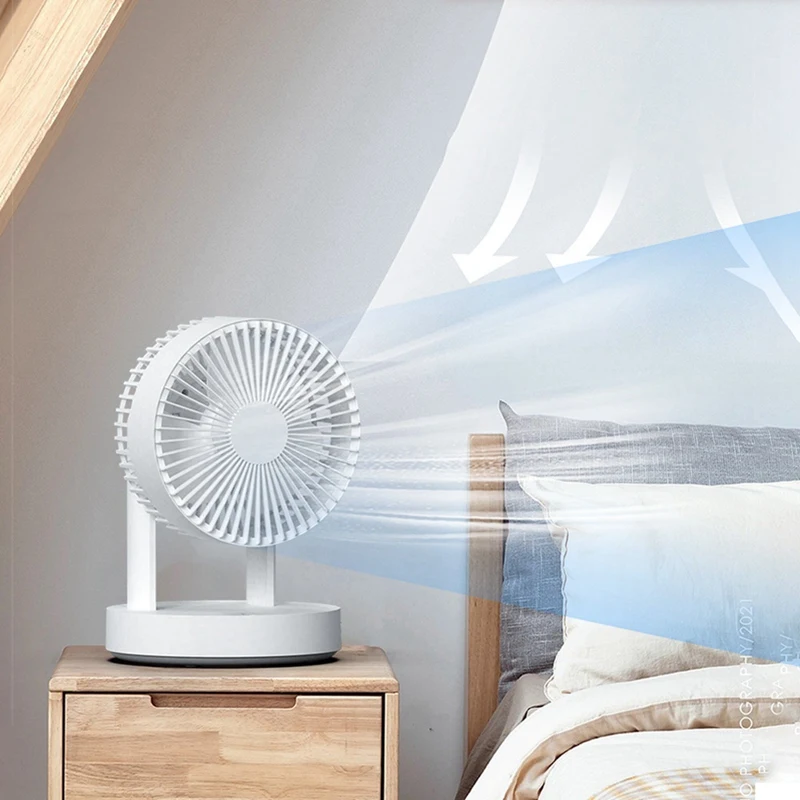 Bedroom Desk Cooling Fan With LED Light 4000Mah Rechargeable Digital Display Remote Control