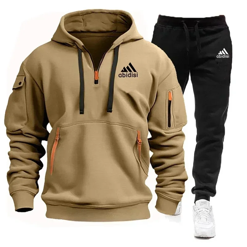 Ropa deportiva para hombre y conjunto para correr informal, un conjunto de dos piezas de sudadera para exteriores para hombre y pantalones de chándal negros para uso diario