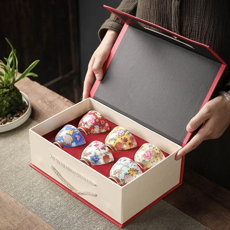 

Высокая белая фарфоровая эмаль, красочные маринованные цветы, чайная чашка Wanhua, бамбуковая шляпа, чаша, подарочный набор