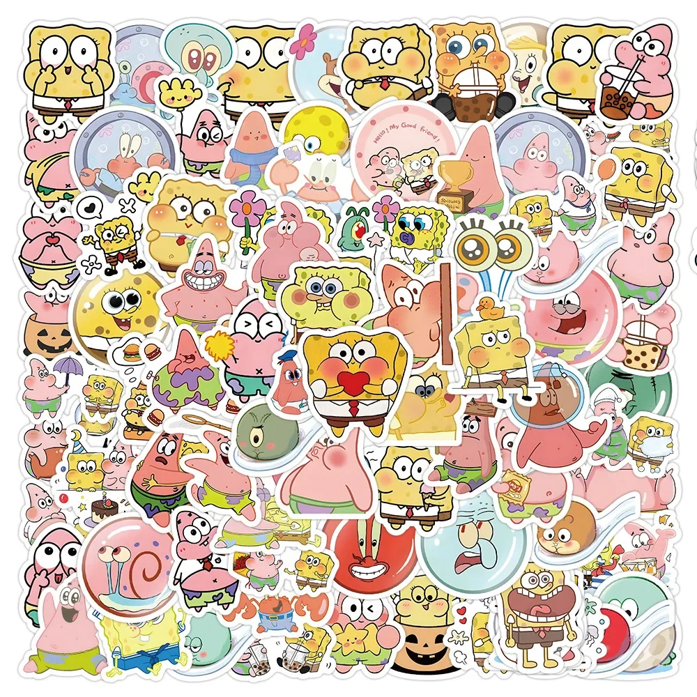 104pcs Kawaii Spongebob Cartoon Stickers Cute Big Star Squidward Funny Ins Style Hand Account Stickers Waterproof Stickers