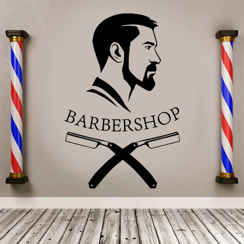 

Fashion Gentlemen Barbershop Man Face Wall Decals Sign Logo Barber Shop Window Sticker Vinyl Decor Barber's Moustache Mural A142