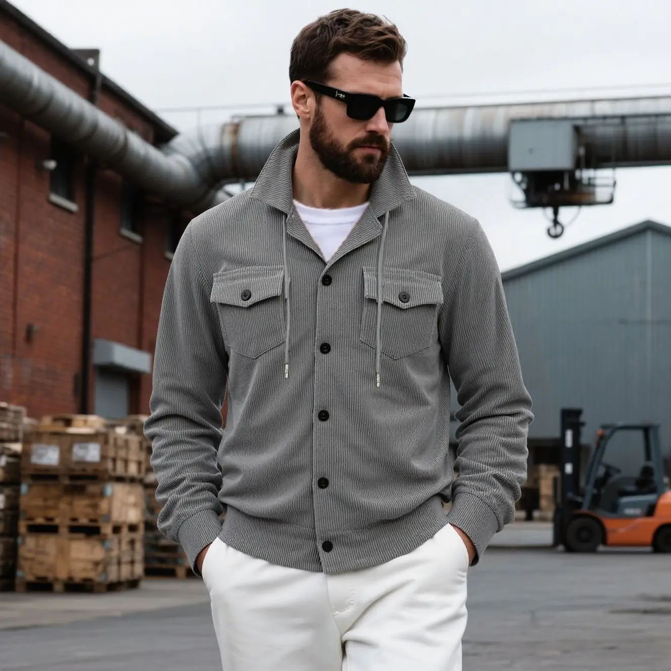 Autumn hit heavy men's corduroy commuter tooling stand-up collar loose jacket