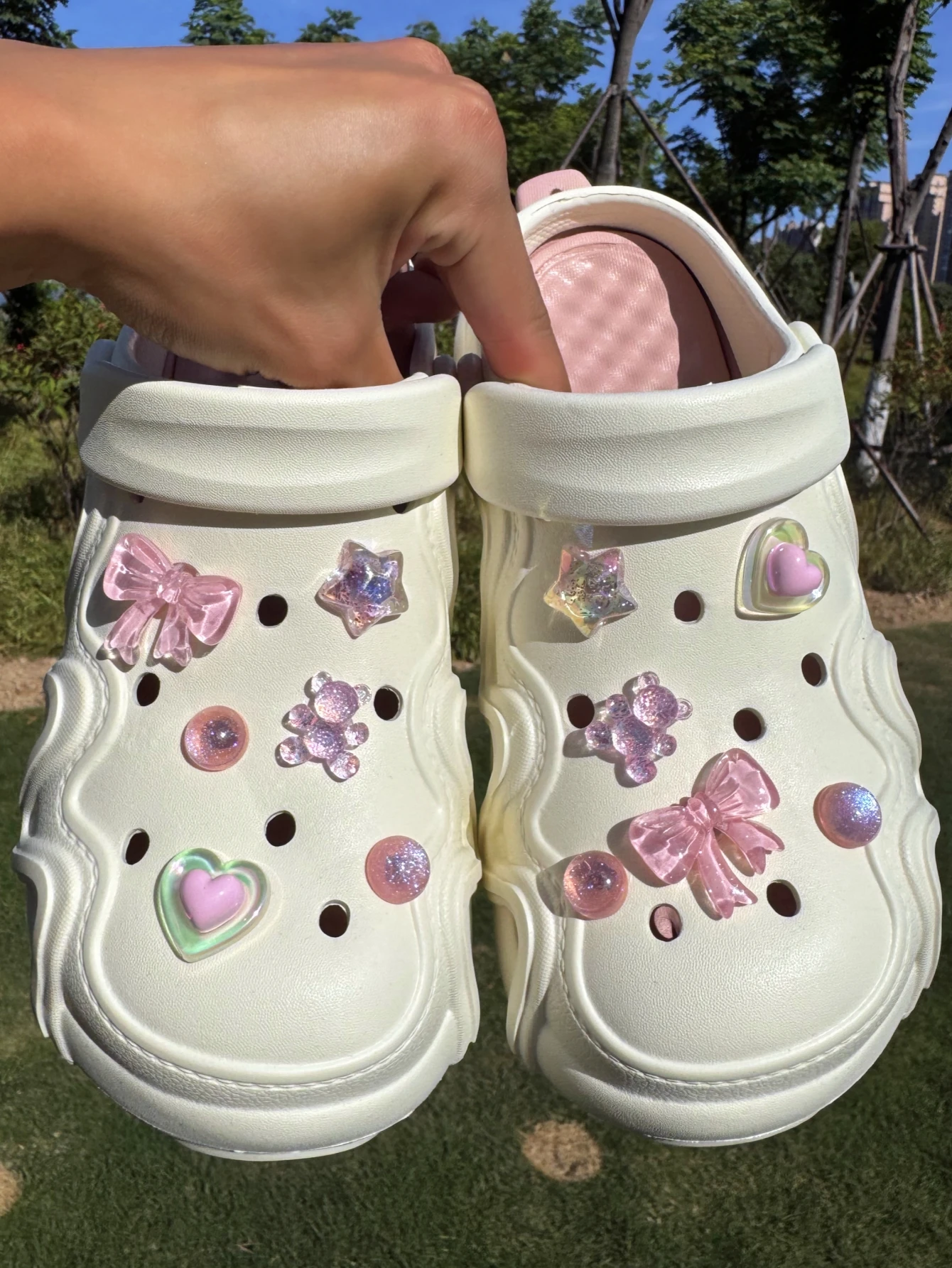 12 cute pink bear heart star bow shoe buckles, DIY decorations, perfect gifts for women's sandals and beach bags