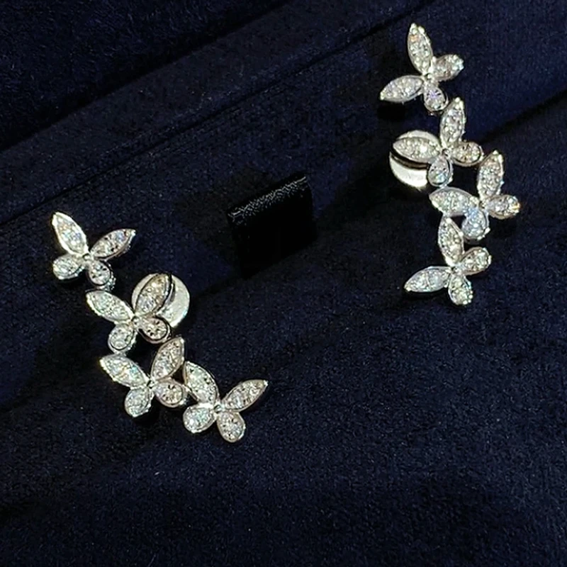

New Trendy Sparkling 925 Sterling Silver High Carbon Diamond Four Butterfly Earrings or Rings Woman Party Luxury Fine Jewelry