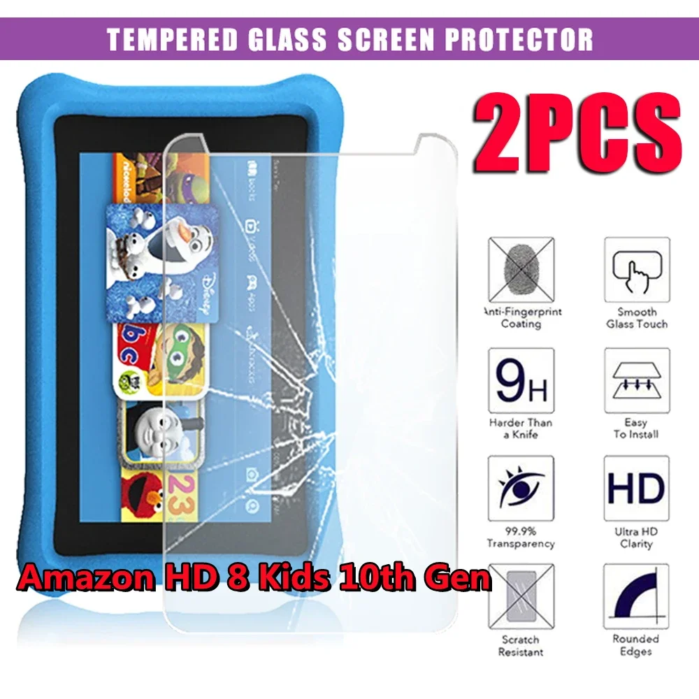 

2Pcs Screen Protector Cover for Amazon Fire HD 8 Kids 10th Gen 2020 Tablet Tempered Glass Full Coverage Screen HD 8 Kids 10th