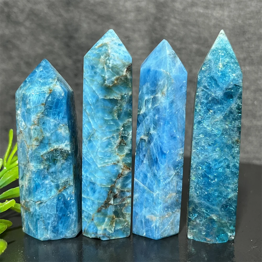 

Crystal Apatite Blue Natural Point Stone Quartz Wand Reiki Polished Gemstone Hexagonal Obelisk Column Home Desk Decoration