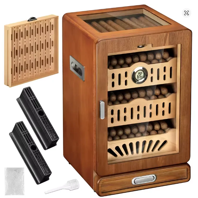 

Cigar Cabinet Cedar Solid Wood Large Capacity Four-layer Wooden Frame Moisturizing Box with Display Window