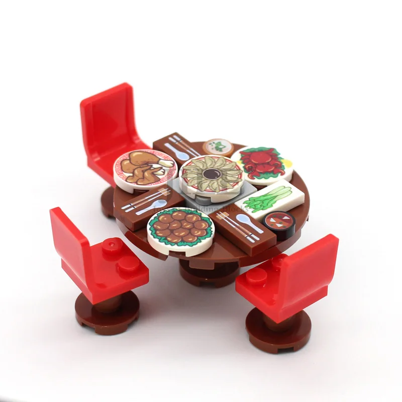 MOC Chinese Food Pattern Tile Building Block Mini Noodles Jiaozi Compatible 98138 14769 3069 City Friend Bricks Assembly Toys