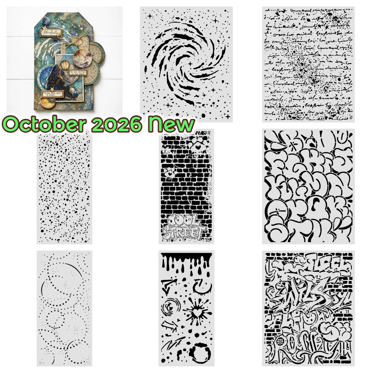October 2026 New Swirling Nebula Ink Splatters Spots Handwriting Stencils for DIY Scrapbooking Greeting Card Handmade Decoration