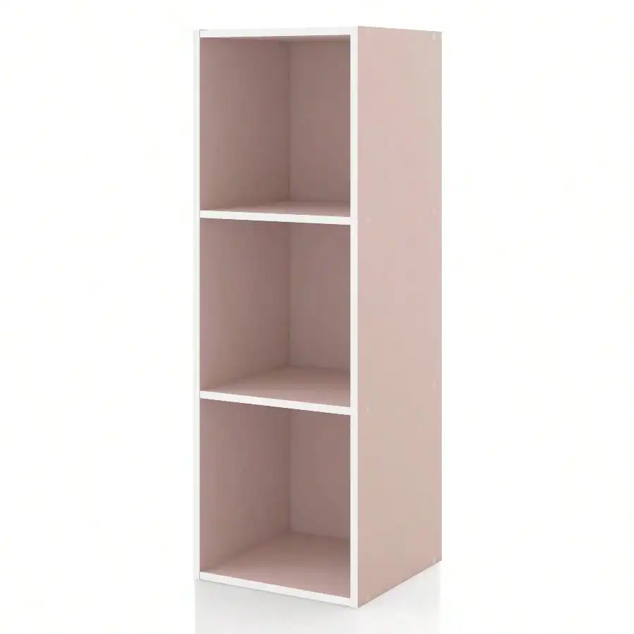 3 - Cube Stackable Wood Light Pink Bookcase for Living Room Study Office Space Saving Storage Organize Books