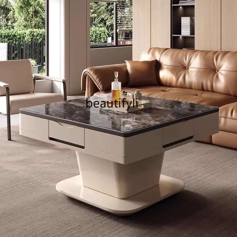 Multifunctional lifting coffee table rock slab electric automatic mahjong table integrated dining table mahjong machine