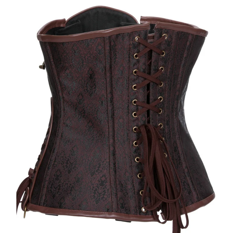 Brown Steampunk Underbust Corset Steel Boned Waist Trainer Women Shapewear Bustiers & Corsets Gothic Clothes Vintage Korsett