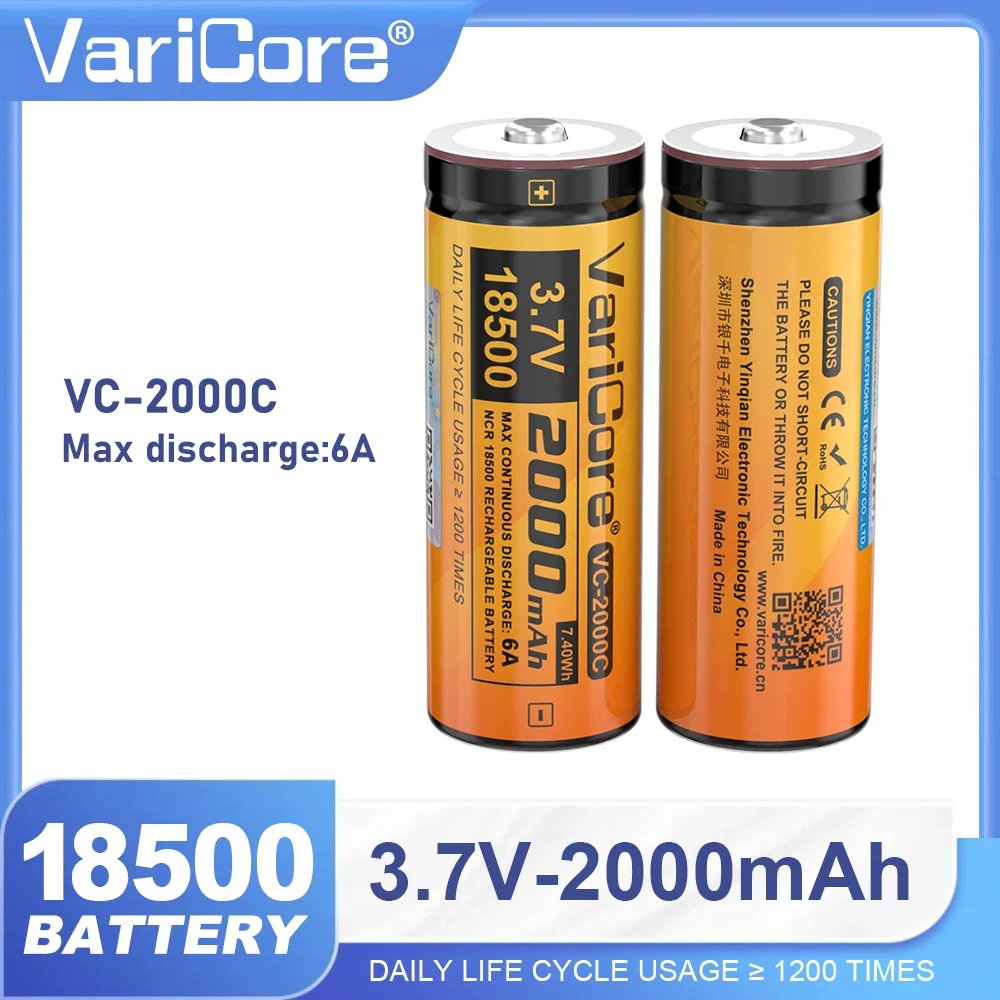 1-60 Uds VariCore 18500 2000mAh con punta 3,7 V batería recargable batería de iones de litio Recarregavel para linterna seco DIY níquel