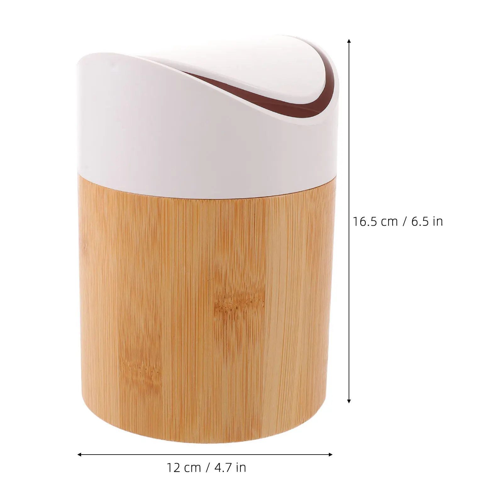 Mini Table Trash Bin Countertop Trash Can With Swing Lid Bamboo Waste Basket Kitchen Office Tabletop Garbage Bin