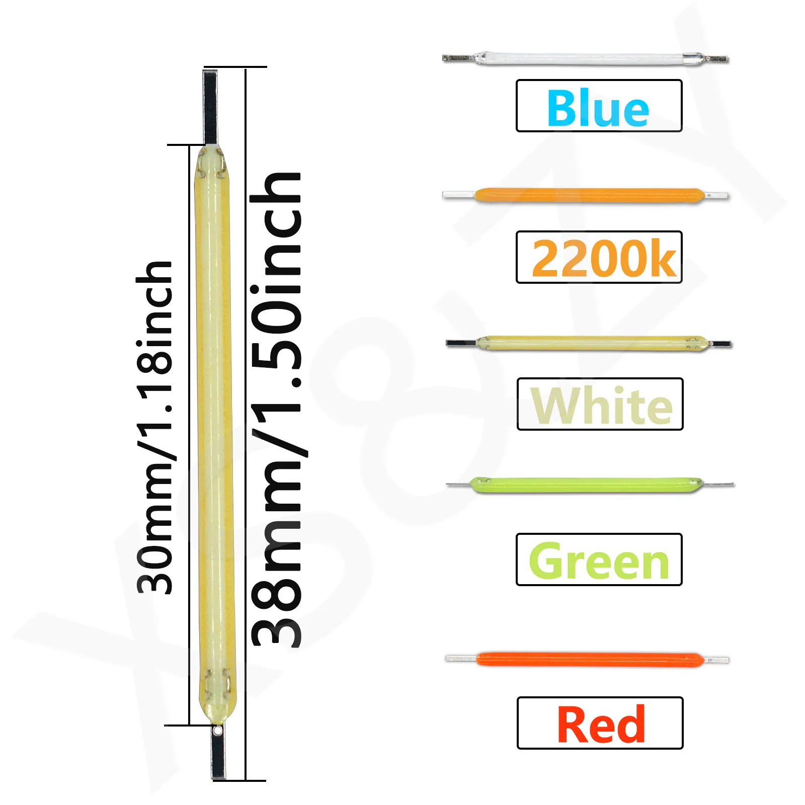 300 قطعة LED خيوط صلبة DC3V 50mA 38 مللي متر 2200 كيلو أبيض أزرق أخضر أحمر صمام ثنائي باعث للضوء للإضاءة الداخلية عطلة الديكور