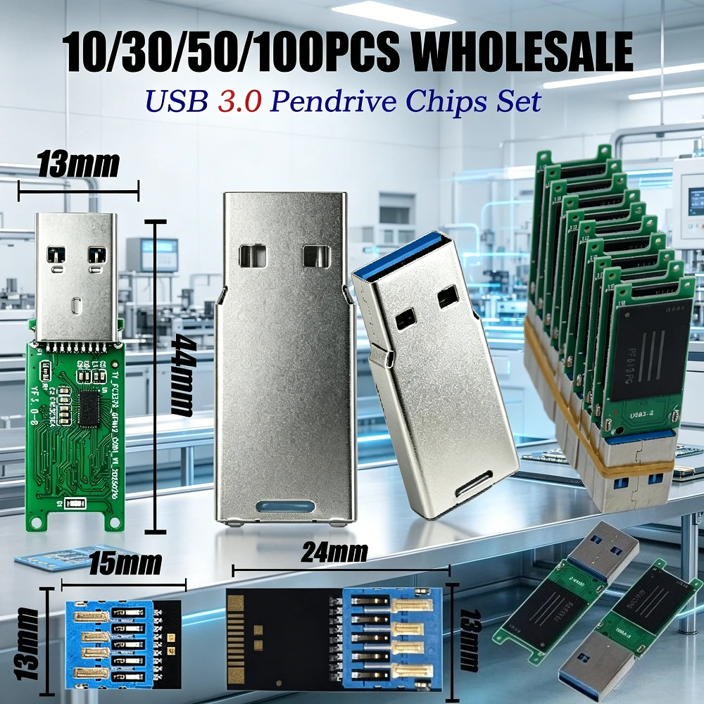 10/30/50/100 PCS Wholesale Chip Plug and Play USB 3.0 High Speed Memory Flash 4gb 8G 16GB 32GB 64GB Semi-finished Chip Pendrive